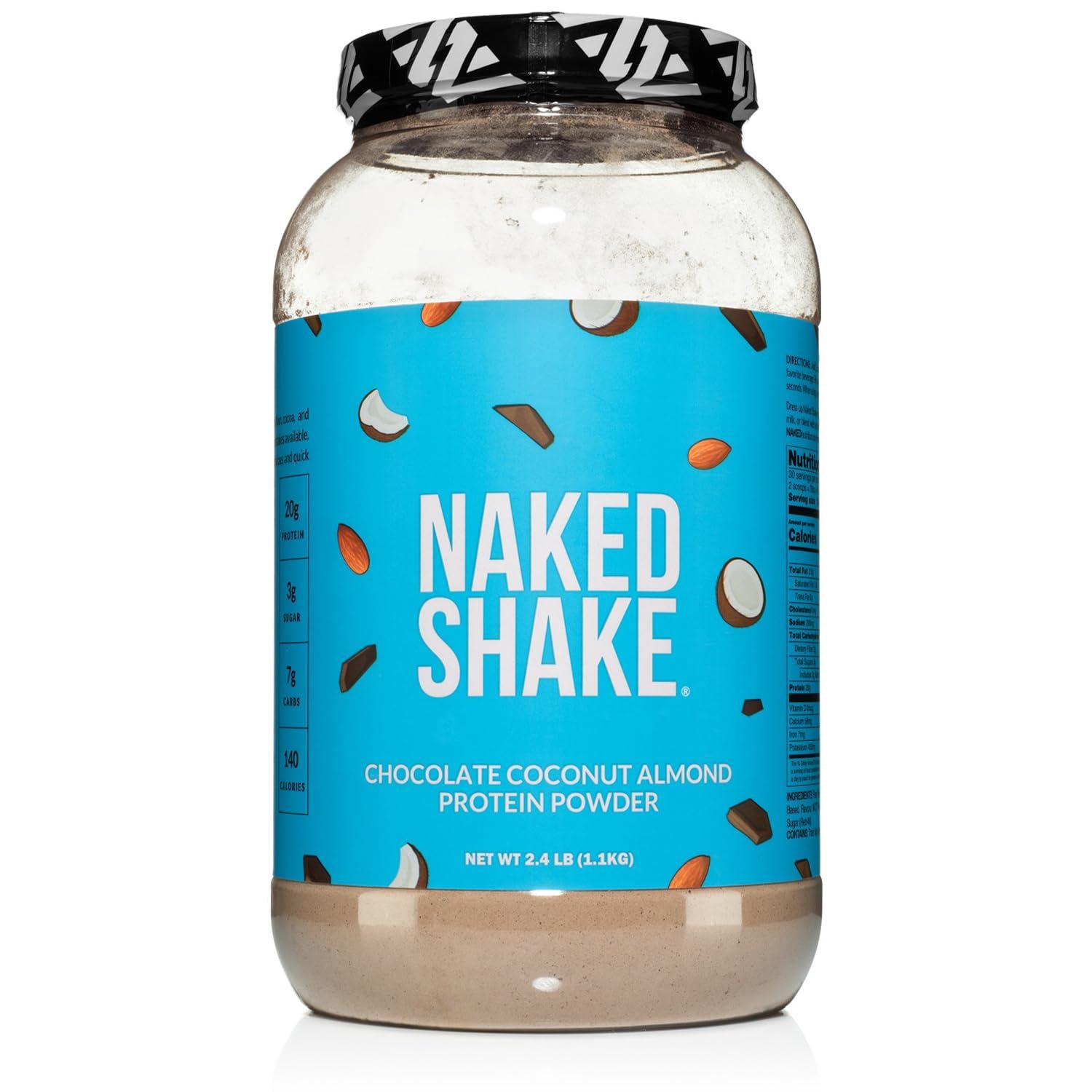 NAKED Naked Shake - Chocolate Coconut Almond Protein Powder - Flavored Plant Based Protein from US & Canadian Farms with MCT Oil, Gluten-Free, Soy-Free, No GMOs or Artificial Sweeteners - 30 Servings