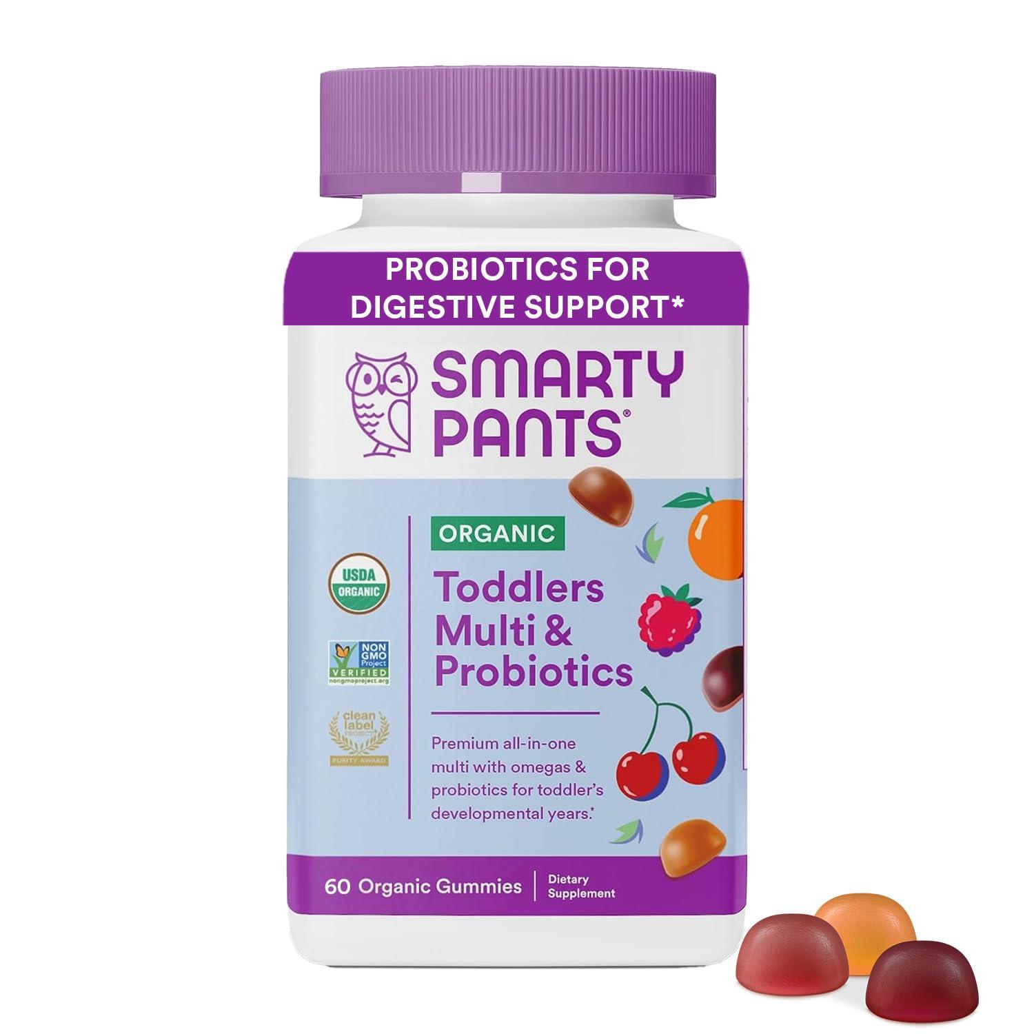 SmartyPants SmartyPants Organic Women\'s and Toddler Multivitamin Gummies with Probiotics, Omega 3, Vitamins D3, B12, C, A, K, Zinc and More, Gluten Free, 120 and 60 Count
