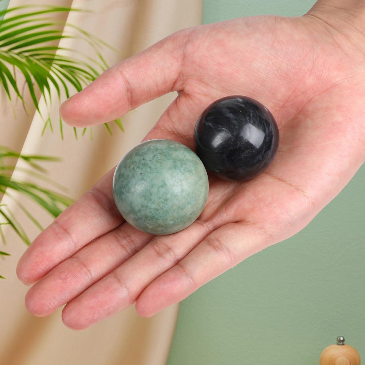 Healifty Healifty Baoding Balls Pack of 4-1.4 inch Chinese Balls for Hand, No Chime Chinese Health Exercise Massage Balls (Green,Black)