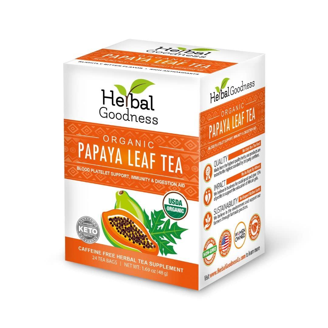 Herbal Papaya Organic Papaya Leaf Extract Tea For Platelets 24bags - Papaya Enzymes Natural Blood Platelet Tea - For Immune Gut & Digestive Health - Made in the USA