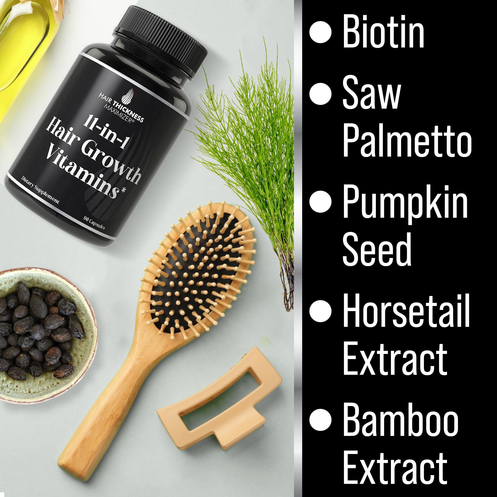 Hair Thickness Maximizer Hair Thickness Maximizer 11-in-1 Vegan Hair Growth Vitamins with Biotin 5000mcg Pumpkin Seed Saw Palmetto & Bamboo Extract Hair Strengthening Supplement - Hair Vitamins for Thicker Hair Growth
