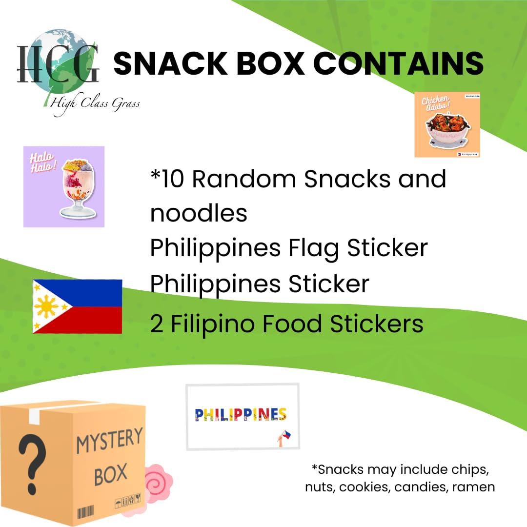 High Class Grass High Class Grass Philippines Snacks Box - International Snack Box, Variety Pack of 10 Authentic Filipino Food like Boy Bawang, Lucky Me, JackNJill, Skyflakes with Philippines Flag and Food Stickers