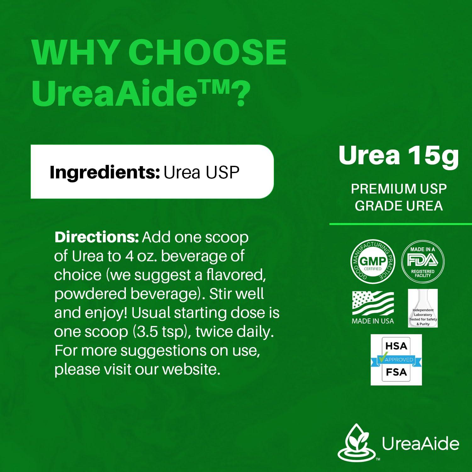 KidneyAide UreaAide Urea Powder for Low Sodium Unflavored 30 Servings Oral Urea Powder for Hyponatremia-Single Ingredient 100% Medical Grade Urea with 15 gram Dose Scoop Mixes with Flavored Drinks by KidneyAide