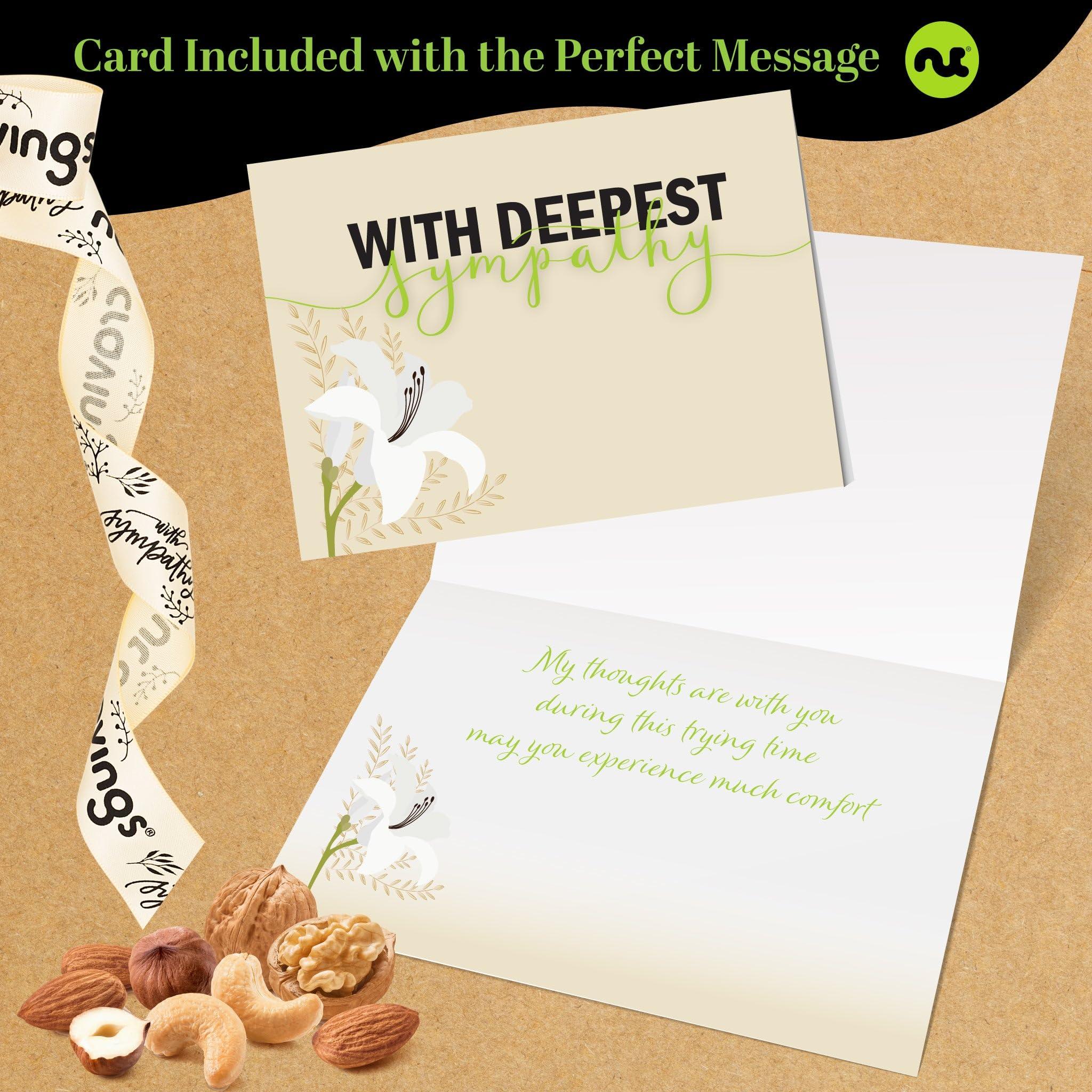 Nut Cravings NUT CRAVINGS Gourmet Collection - Sympathy Nuts Gift Basket with Sympathy Ribbon + Greeting Card in Reusable Wooden Tray (12 Assortments) Food Platter Condolence Care Package