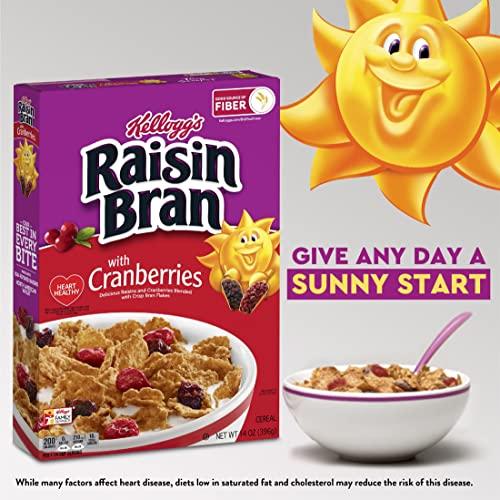 Raisin Bran Kellogg\'s Raisin Bran Cold Breakfast Cereal, Fiber Cereal, Heart Healthy, Original with Cranberries, 14oz Box (1 Box)