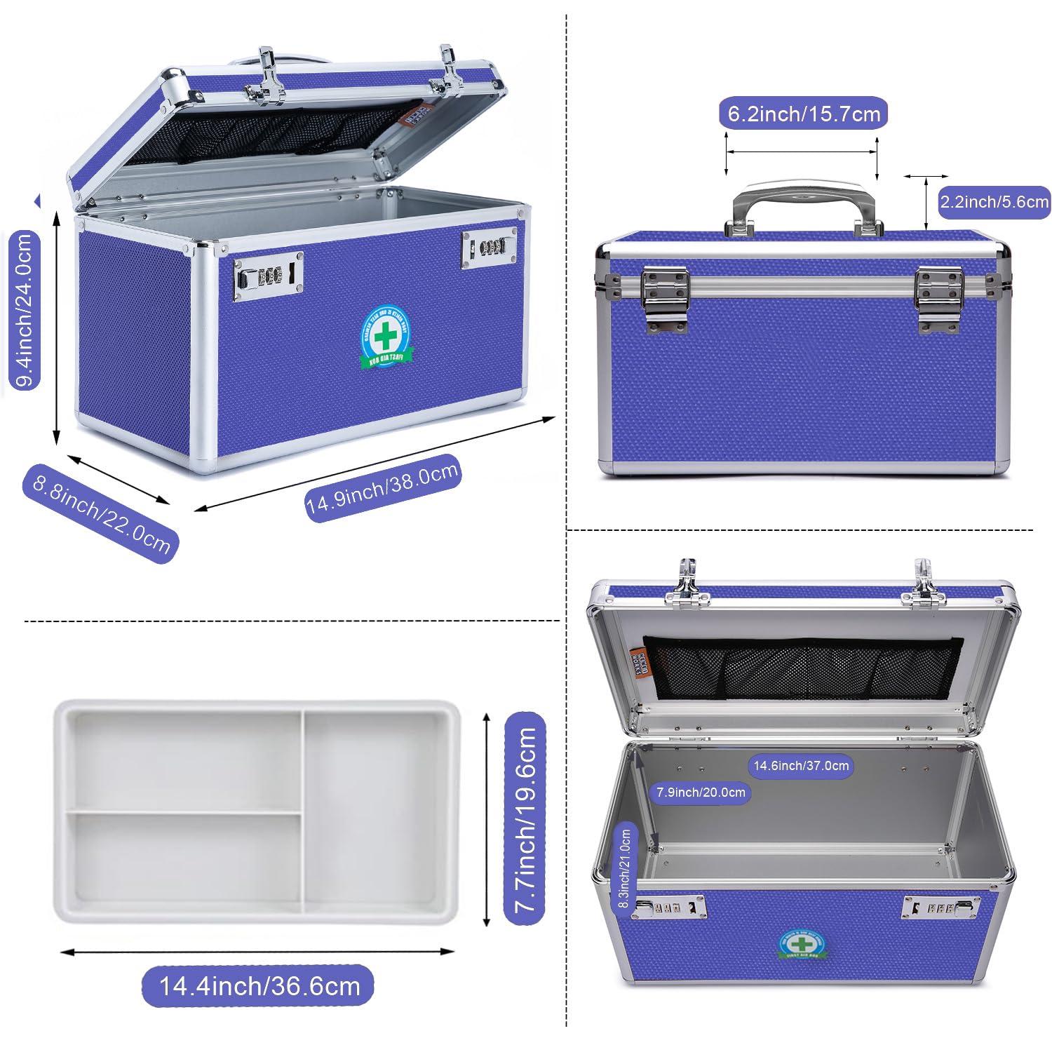 HEWEI WORKS HEWEI WORKS Large Capacity Combination Locking Medicine Box with Portable Storage Case15\'\'x 8.7\'\'x 9.3\'\', Childproof Medication Lock Organizer Lockbox for Secure Cash, ID Documents (BLUE)