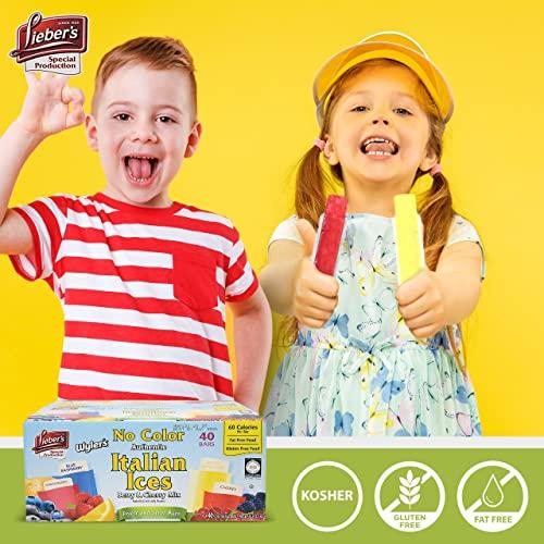 Lieber's Lieber's Italian Ice Freeze Pops - Berry & Cherry Mix Ice Pops - Gluten-Free and Fat-Free Freeze Pops - 40 Bars Freeze Pops Bulk for Kids and Adults - No Color Freeze and Serve Italian Ices
