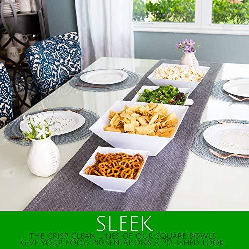 PLASTICPRO PLASTICPRO Disposable Square Plastic Extra Large White Serving Bowls Extra Heavy Duty for Party's Snack or Salad Bowl, Elegant Pack of 4