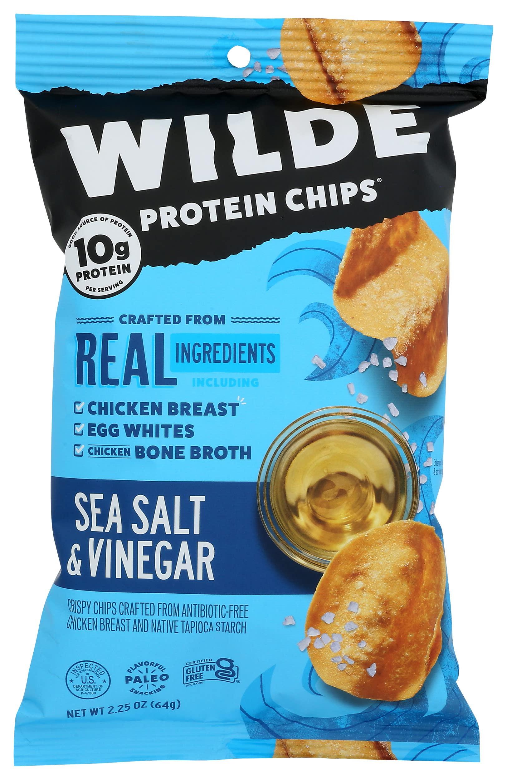 Wilde Snacks Sea Salt and Vinegar Chicken Chips by Wilde Chips, Thin and Crispy, High Protein, Certified Paleo, Made with Real Chicken, 2.25oz Bag (12 Pack)