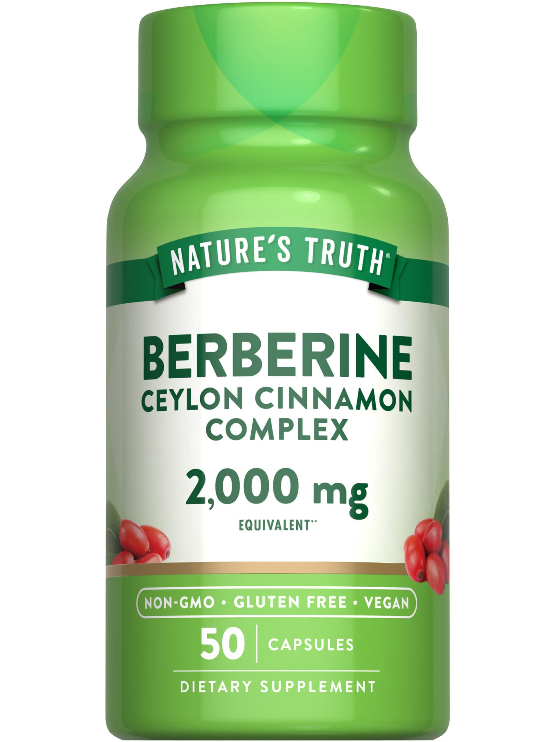 Nature\'s Truth Nature\'s Truth Berberine with Ceylon Cinnamon Complex | 2,000mg | 50 Vegan Capsules | Vegan, Non-GMO, and Gluten Free Supplement