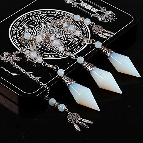 SUNYIK SUNYIK Faceted Healing Crystal Point Pendulum for Divination Pointed Quartz Stone Pendant with Merkaba Star and Dream Catcher, Opalite