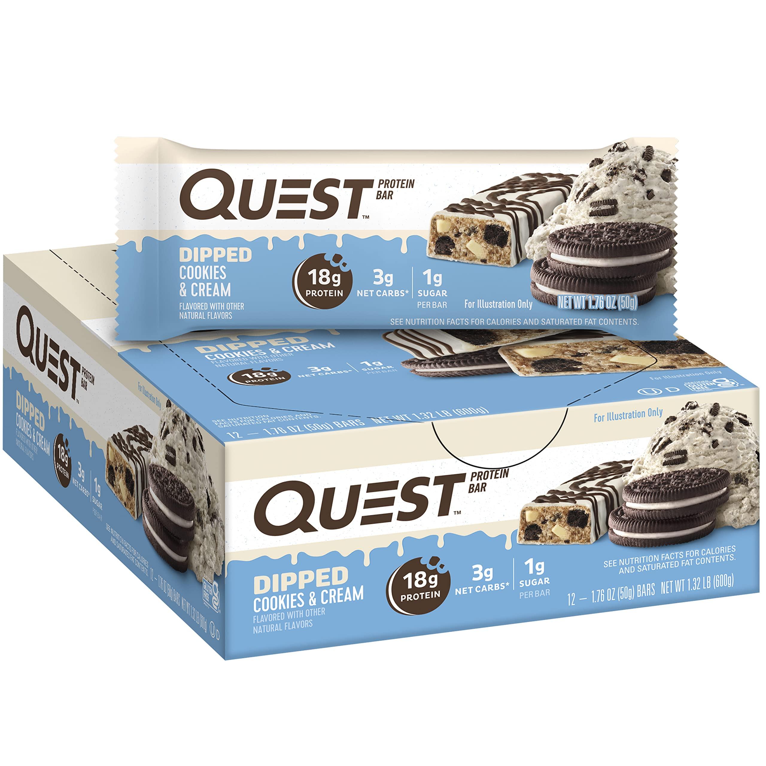 Quest Nutrition Quest Double Chocolate Chunk & Dipped Cookies & Cream Protein Bars Bundle, High Protein, Gluten Free, Keto Friendly, 12 Count