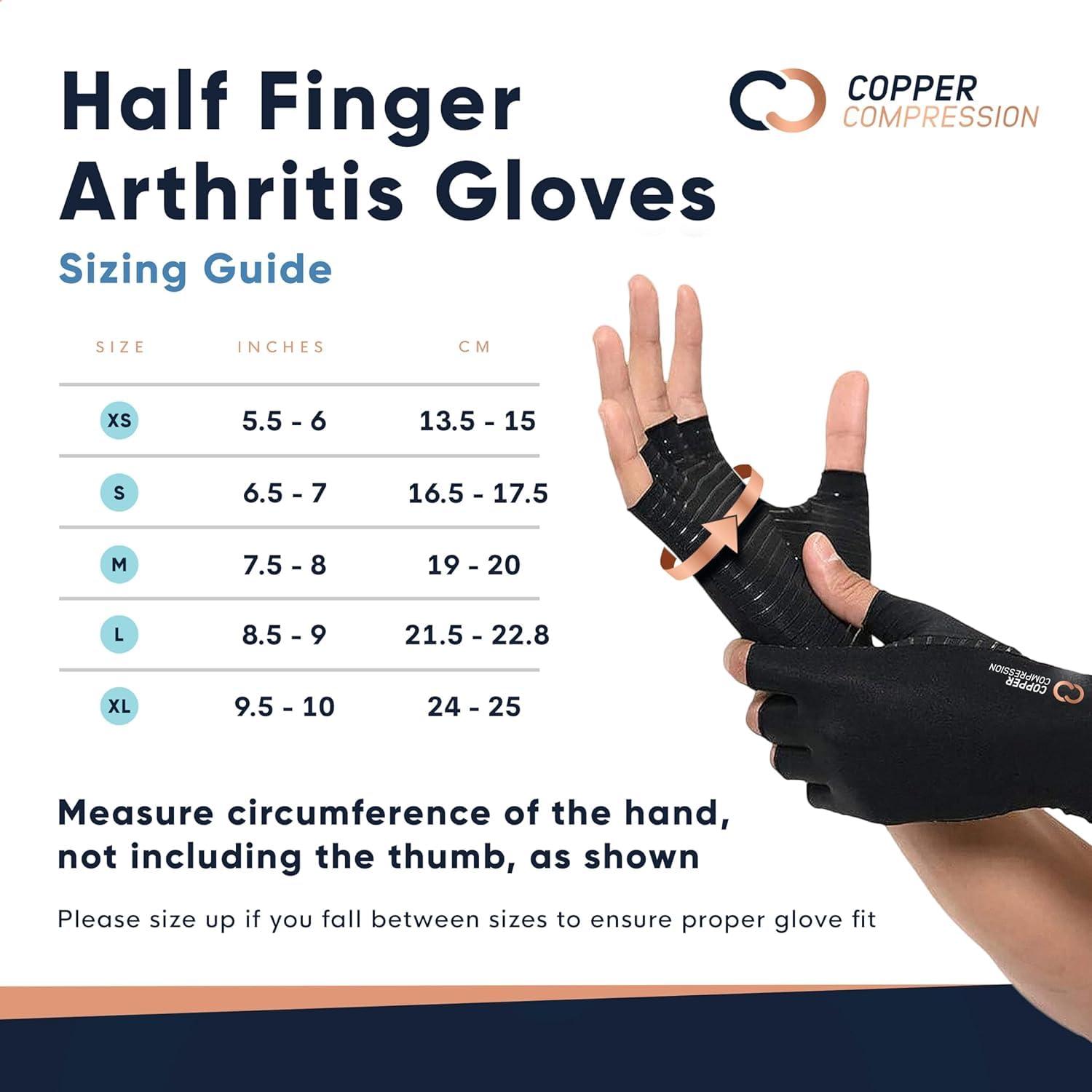 Copper Compression Copper Compression Arthritis Gloves | Fingerless Arthritis Carpal Tunnel Pain Relief Gloves For Men & Women | Hand Support Wrist Brace For Rheumatoid, Tendonitis, Swelling, Crocheting 2 Pairs Black S