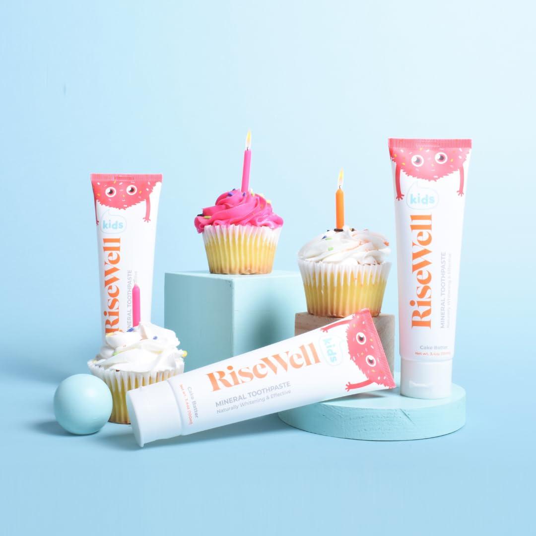 RiseWell RiseWell Kids Mineral Toothpaste - Hydroxyapatite Kids Toothpaste - Safe to Swallow, No Added Fluoride and All Natural - Cake Batter Flavor, 3.4 Oz