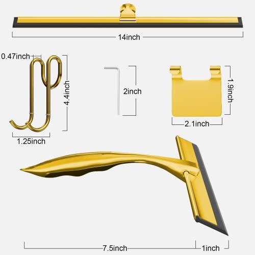 TOOVEM A FAMILY OF MANUFACTURERS TOOVEM 14 Inch Shower Squeegee for Glass Doors, Window, Bathroom, Car Windshield, Shower Cleaning Tools with S Hook, Square Sticky Hook (Gold)