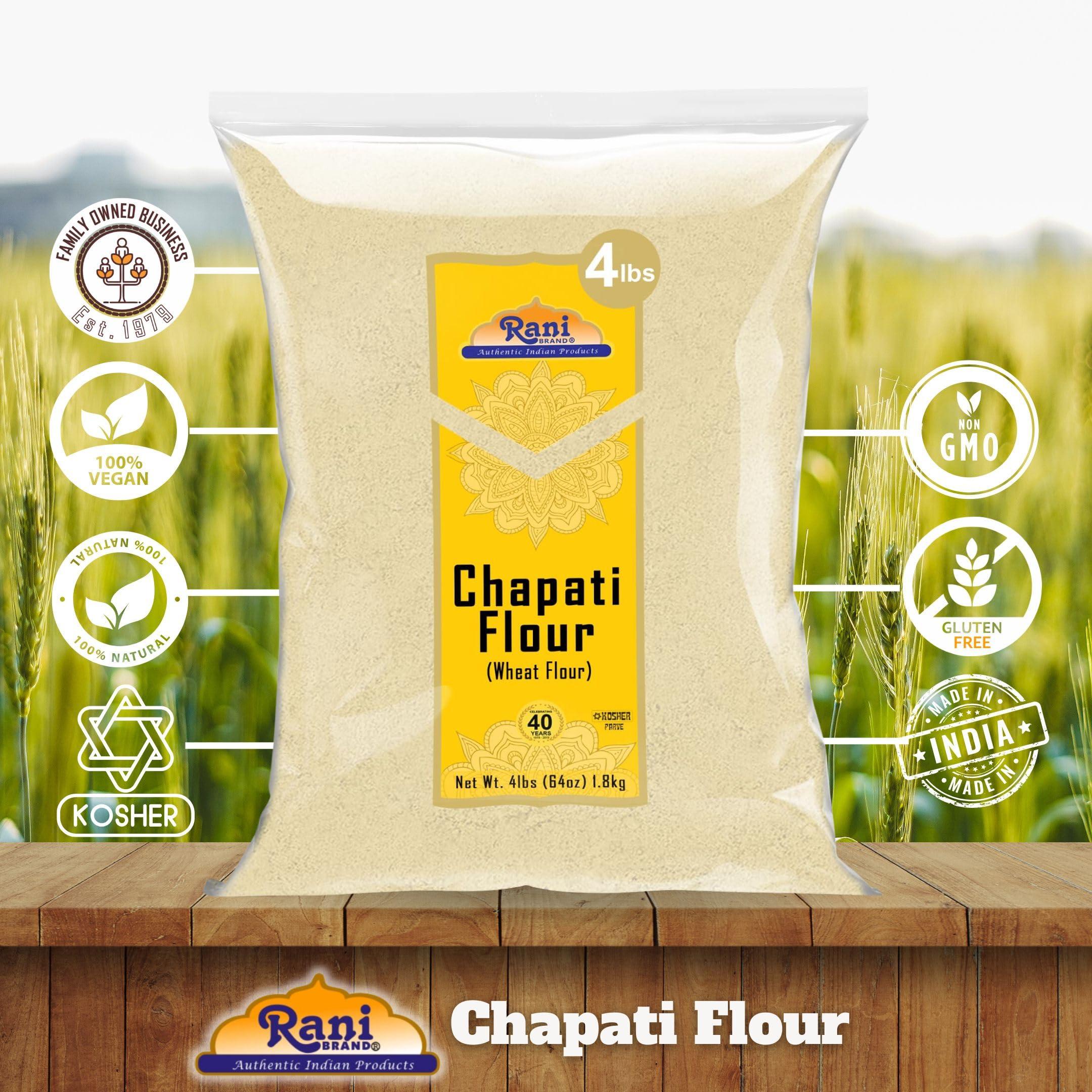 Rani Brand Authentic Indian Products Rani Chapati Flour (100% Pure Whole Wheat Atta), For Making Roti & Indian Breads 64oz (4lbs) 1.81kg Bulk ~ All Natural | Vegan | No Salt or Colors | NON-GMO | Kosher | Indian Origin