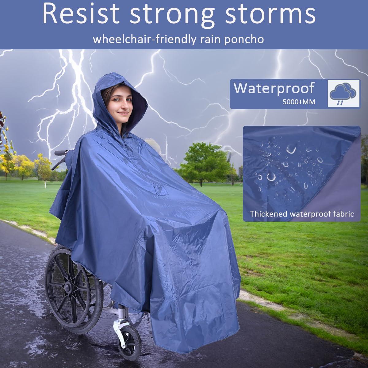 Fonakei Fonakei Wheelchair Poncho Wheelchair Covers Waterproof with Reflective Strips Rain Ponchos for Adults Reusable, Adjustable Hood,Secure Buckle Straps Black Electric Wheelchair Accessories (Navy Blue)