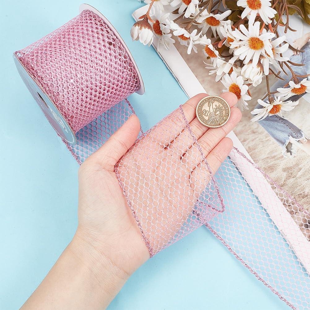 GOMAKERER GOMAKERER 9m Pink Glitter Wired Ribbon, Flamingo Color Wire Edge Ribbon Sparkling Web Mesh Ribbon Metallic Edge Ribbon for Gift Wrapping Wreaths Making Christmas Tree