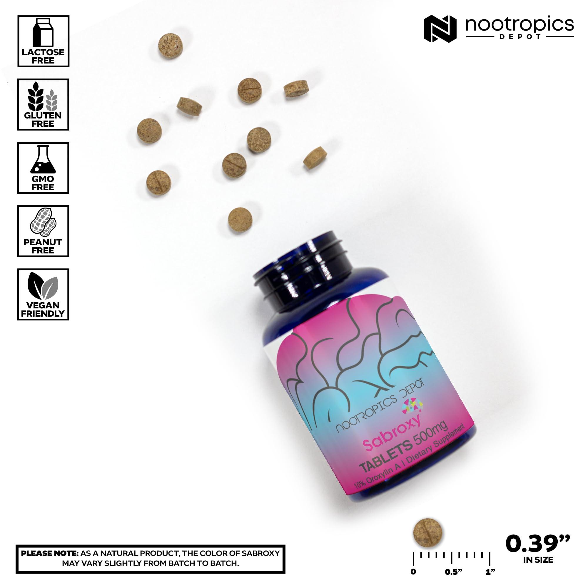 Nootropics Depot Nootropics Depot Sabroxy Tablets | 500mg | 60 Count | Minimum 10% Oroxylin-A | Oroxylum indicum | May Help Promote Focus & Motivation | May Help Promote Cognitive Function