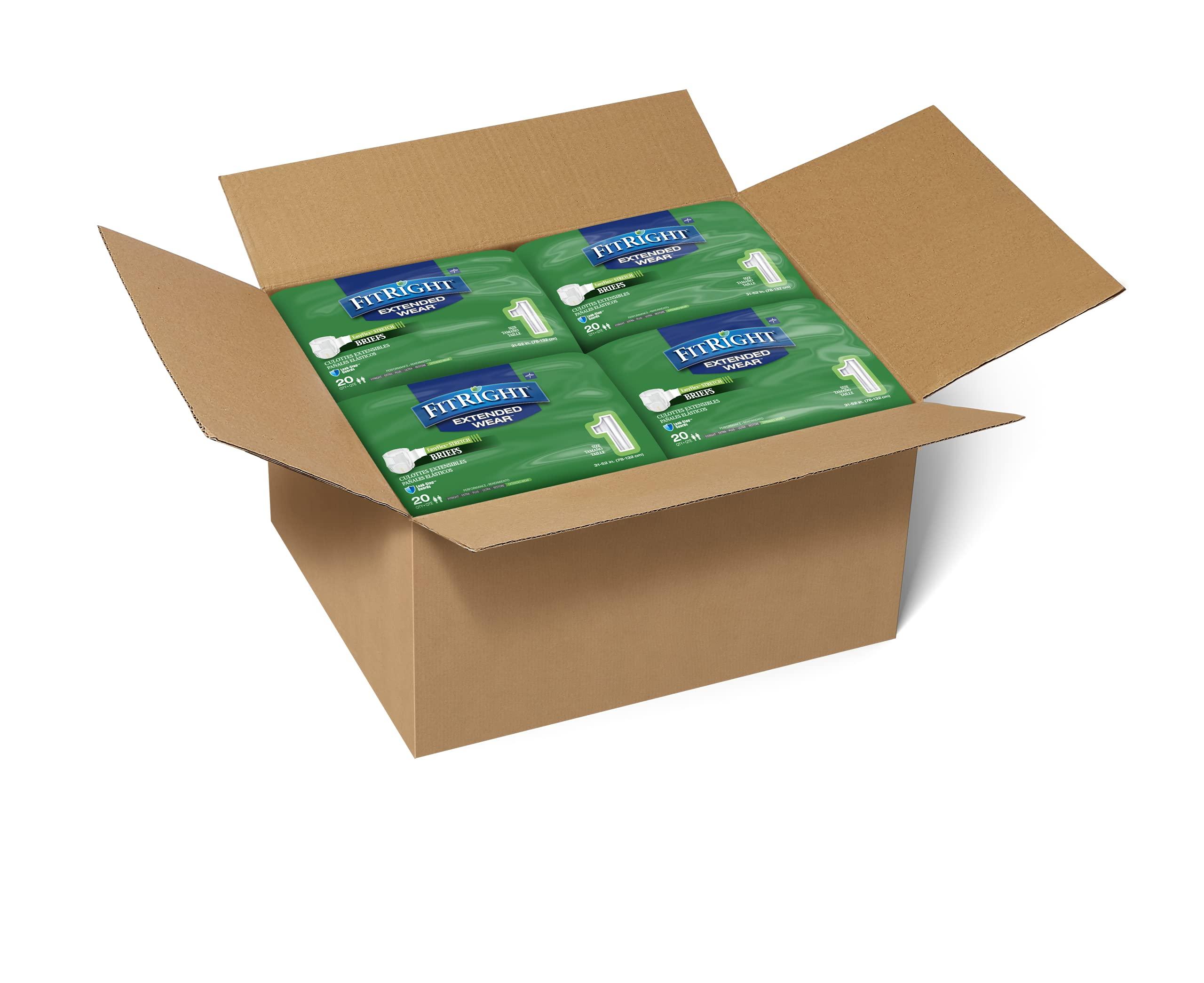 Medline Medline FitRight Extended Wear Stretch Briefs, Overnight Adult Diapers with Tabs, Size 1 (Bag of 20)