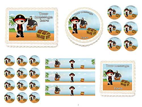 Galimeli Cake toppers Pirate Boy 9.5" round Edible cake topper image Birthday Party Decoration.