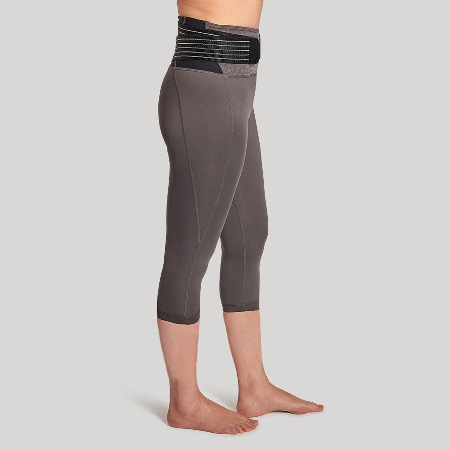 Tommie Copper Tommie Copper Adjustable Lower Back Support Compression Capri Leggings with 2 Pockets, 19in Breathable Capris, Slate Grey, Medium