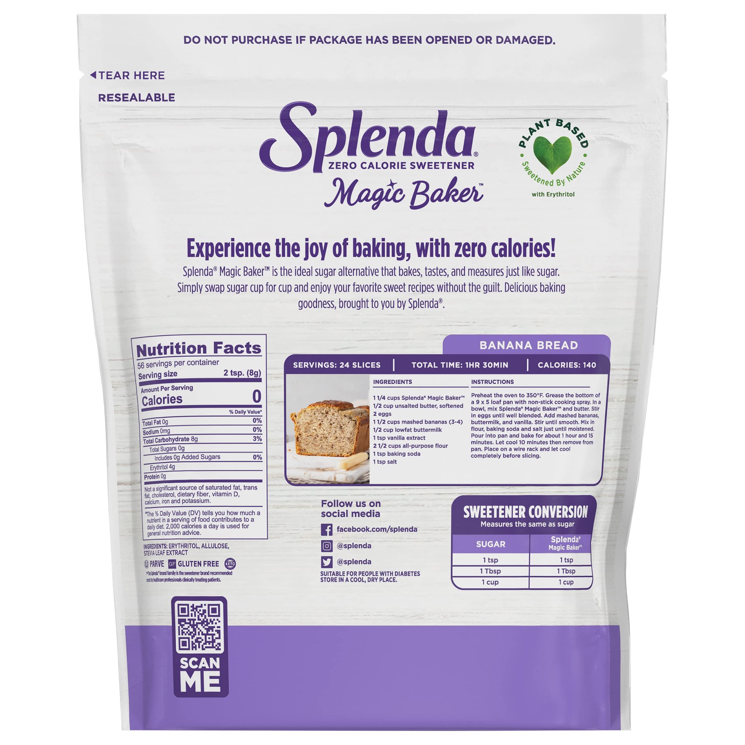 SPLENDA SPLENDA Magic Baker Zero Calorie Plant Based Granulated Baking Blend with Stevia, Erythritol and Allulose – Zero Sugar, Keto Friendly, 1lb (16 oz) Pouch (Pack of 1), White