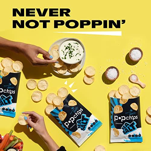 Popchips Popchips Potato Chips, Sea Salt, 12ct Single Serve 0.8oz Bags, Low-Calorie and Gluten Free, Salty Snacks for Adults and Children, Non-GMO, Vegan & Kosher Friendly, 100 Calories Per Bag