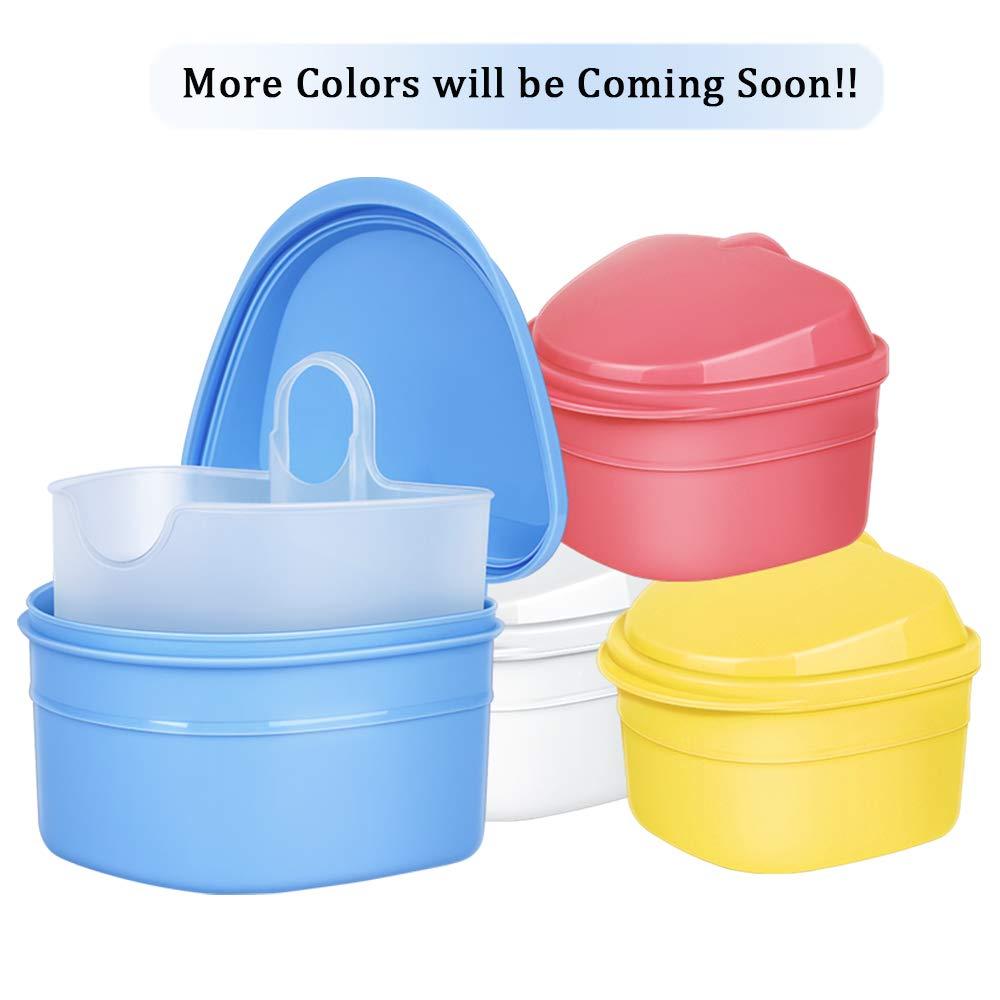 THINKPRICE Denture Bath Box Cup Container Case, Complete Clean Care for Dentures, Clear Braces, False Teeth, Mouth Guard, Night Guard & Retainers,Traveling (Black & White)