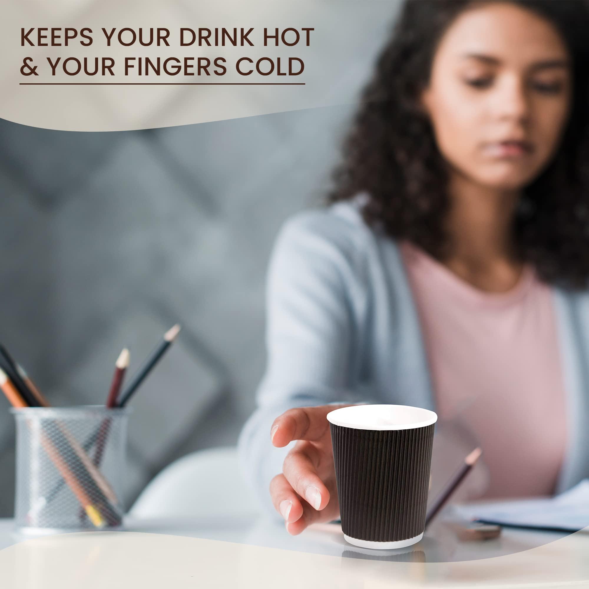 SWEET FLAVOR Disposable Coffee Cups 12oz 500 Pack Black Paper Cups, Ripple Wall Design Hot & Cold Beverage, Eco-Friendly & Recyclable Insulated Coffee Cup Disposable Drinking Cups Suitable Party, Picnic