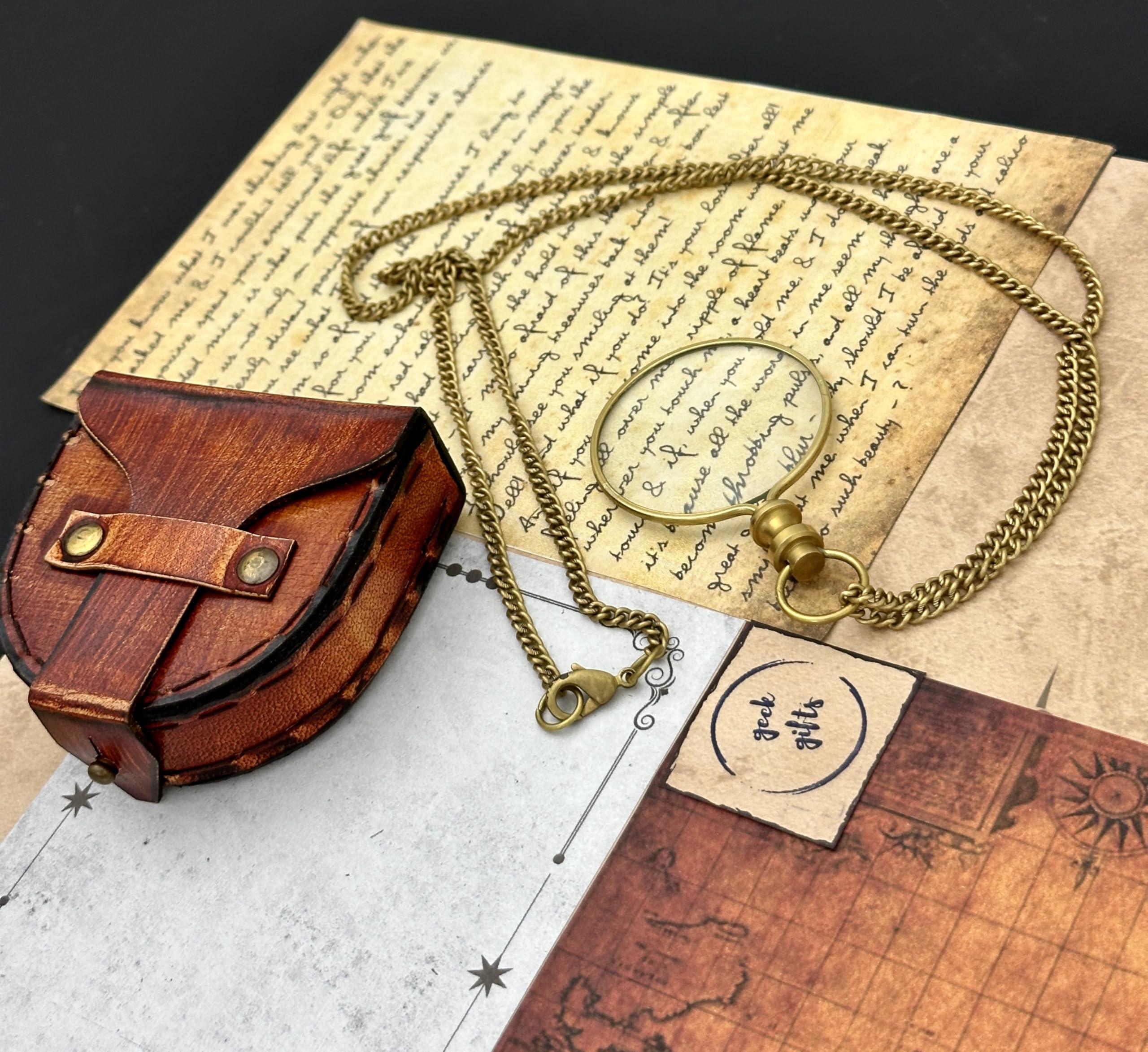 geekgifts Monocle Pocket Magnifying Glass with Leather Box, Magnifying Glass for Reading, Pocket Monocle Costume - Pocket Magnifiers 10x, Keepsake, Stocking Stuffer Gifts for Men Women