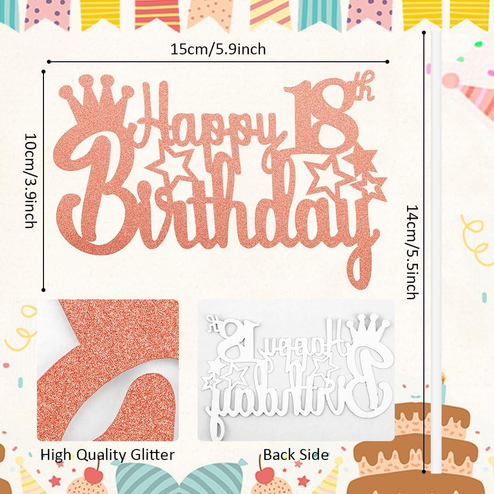 Cytokio 18th Birthday Cake Topper, Glitter Rose Gold 18 Cake Topper, Happy Birthday Cake Topper, Birthday Cake Toppers, Number 18 Eighteen Years Old Birthday Cake Topper for Eighteenth Birthday Cake Decor
