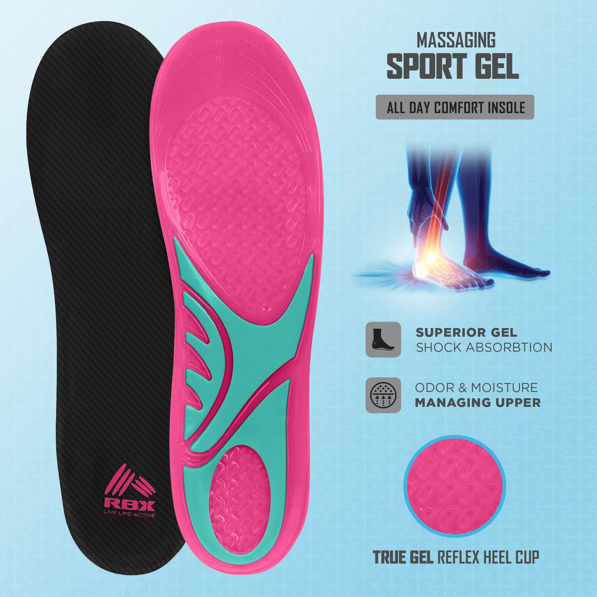 RBX RBX Massaging Sport Gel All Day Comfort Insoles, Full Length (Women, 6-10, Pink)