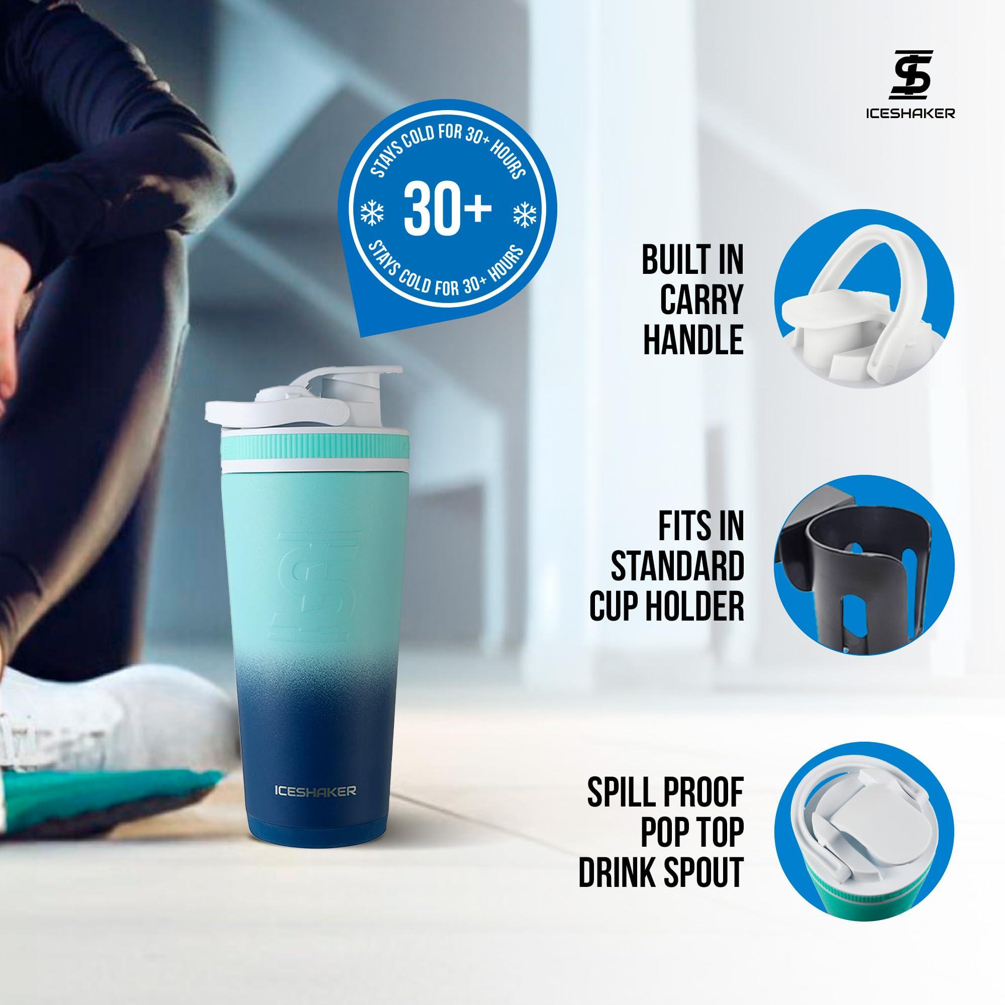 Ice Shaker Ice Shaker Insulated Stainless Steel Shaker Bottle | 26oz, Navy/Mint | Cold for 30+ Hours | Insulated Cup with Twist-on Agitator | Odor-Free Bottle for Protein Shakes, Water, Smoothies, Cocktails