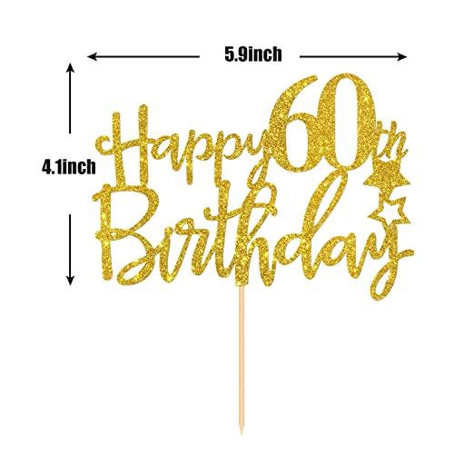 Maicaiffe Gold Glitter Happy 60th Birthday Cake Topper,Hello 60, Cheers to 60 Years,60 & Fabulous Party Decoration