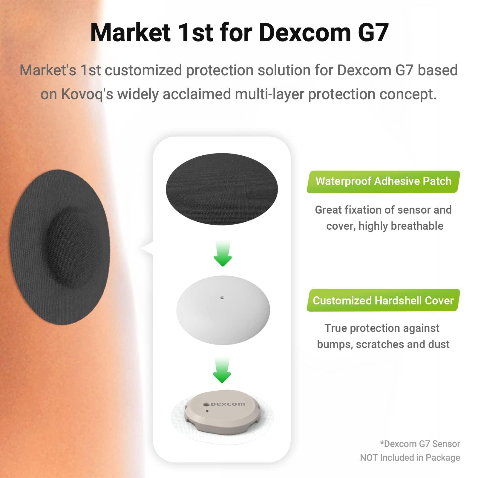KOVOQ KOVOQ - Dexcom G7 Over Patches - Waterproof 25-Pack Dexcom Stelo & G7 Over Patches with Reusable Hardshell Cover, Latex-Free, Hypoallergenic, Long-Lasting, Breathable (BLK)