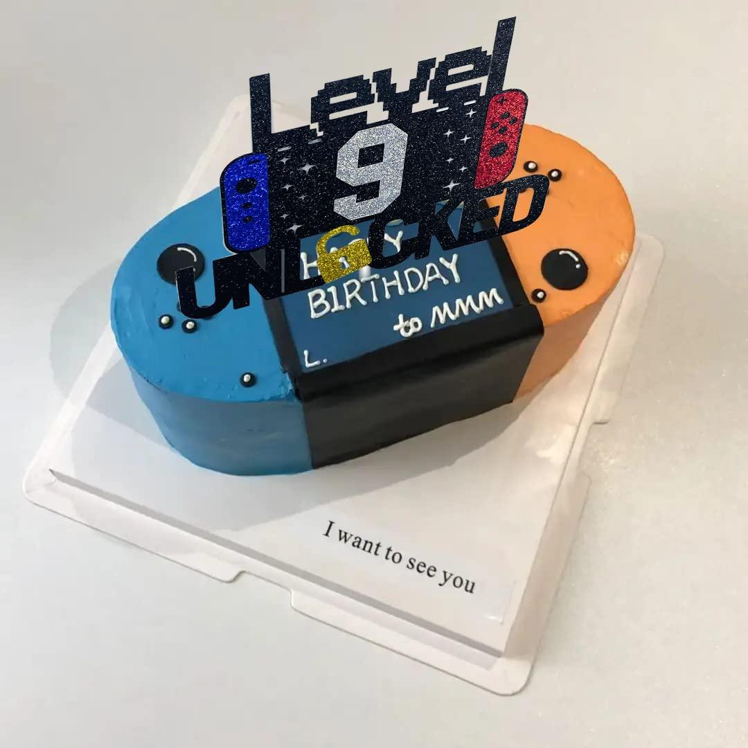 YzYbuaego Happy 9th Birthday Video Game Cake Topper Level 9 Unlocked Cake Topper for Kids Boys Girls 9-Years-Old Birthday Party Decoration