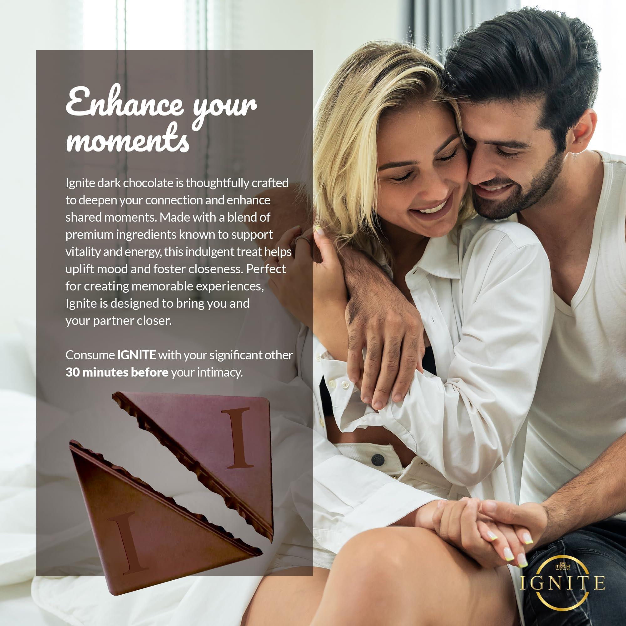 MBDH Wellness Ignite Dark Chocolate Bars - Premium Dark Chocolate Squares for Couples - 60% Cocoa, Vegetarian - Crafted with Epimedium and Maca Root for a Delightful Experience - Ideal for Men & Women - Pack of 2