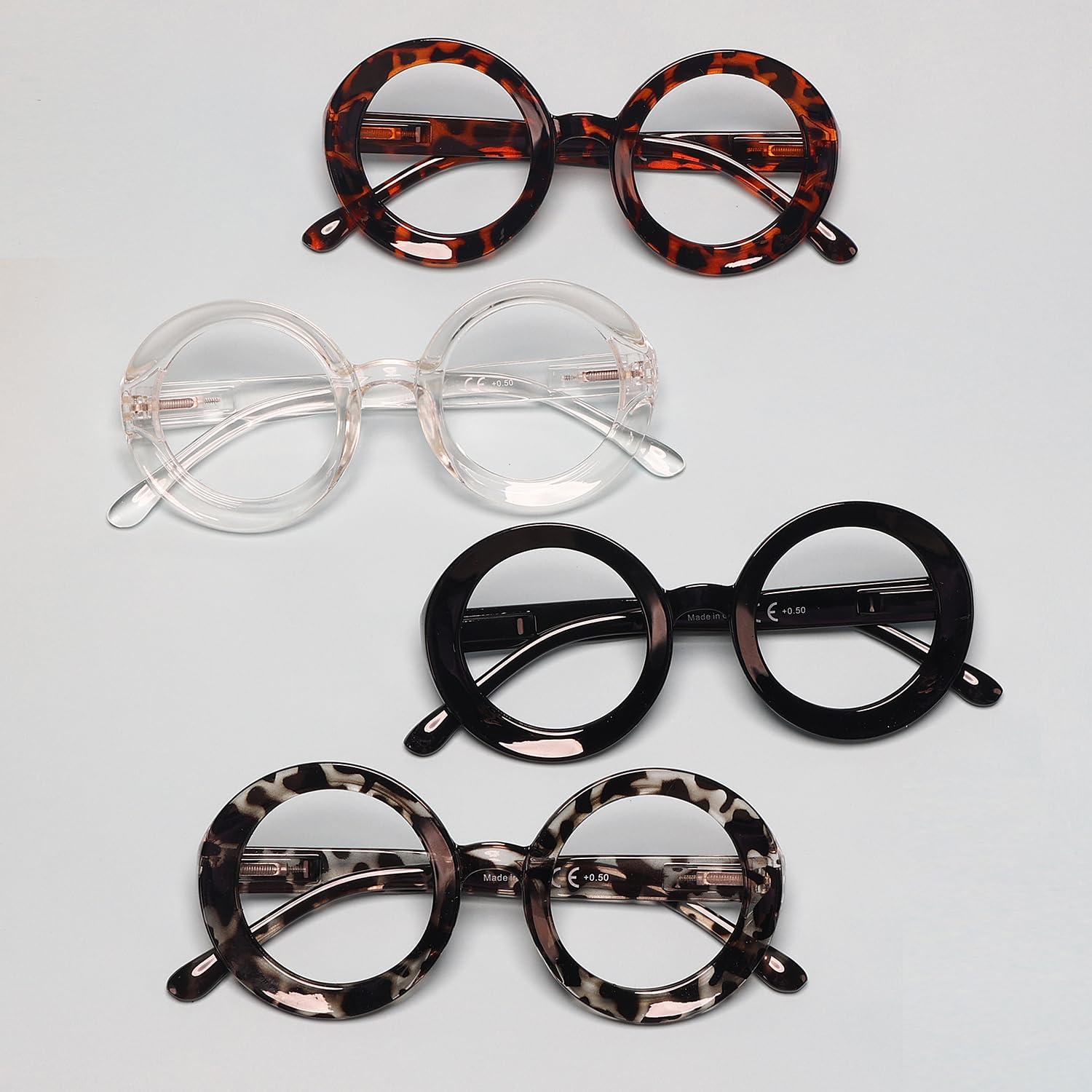 LUR LUR Oversized Round Reading Glasses for Women - 4 Pack Ladies Readers Large Frame +1.75