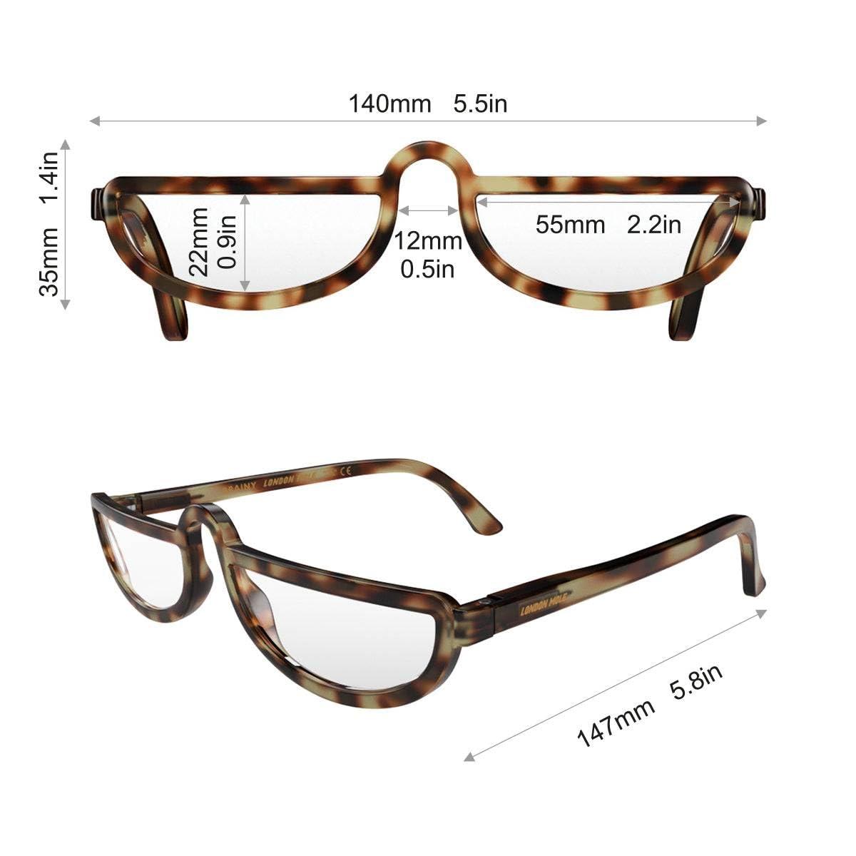 LONDON MOLE LONDON MOLE Eyewear | Brainy Reading Glasses | Half Moon Glasses | Cool Readers | Men\'s Women\'s Unisex | Full Rim Glasses | Spring Hinges | Gloss Pale Tortoiseshell | magnification +1.0