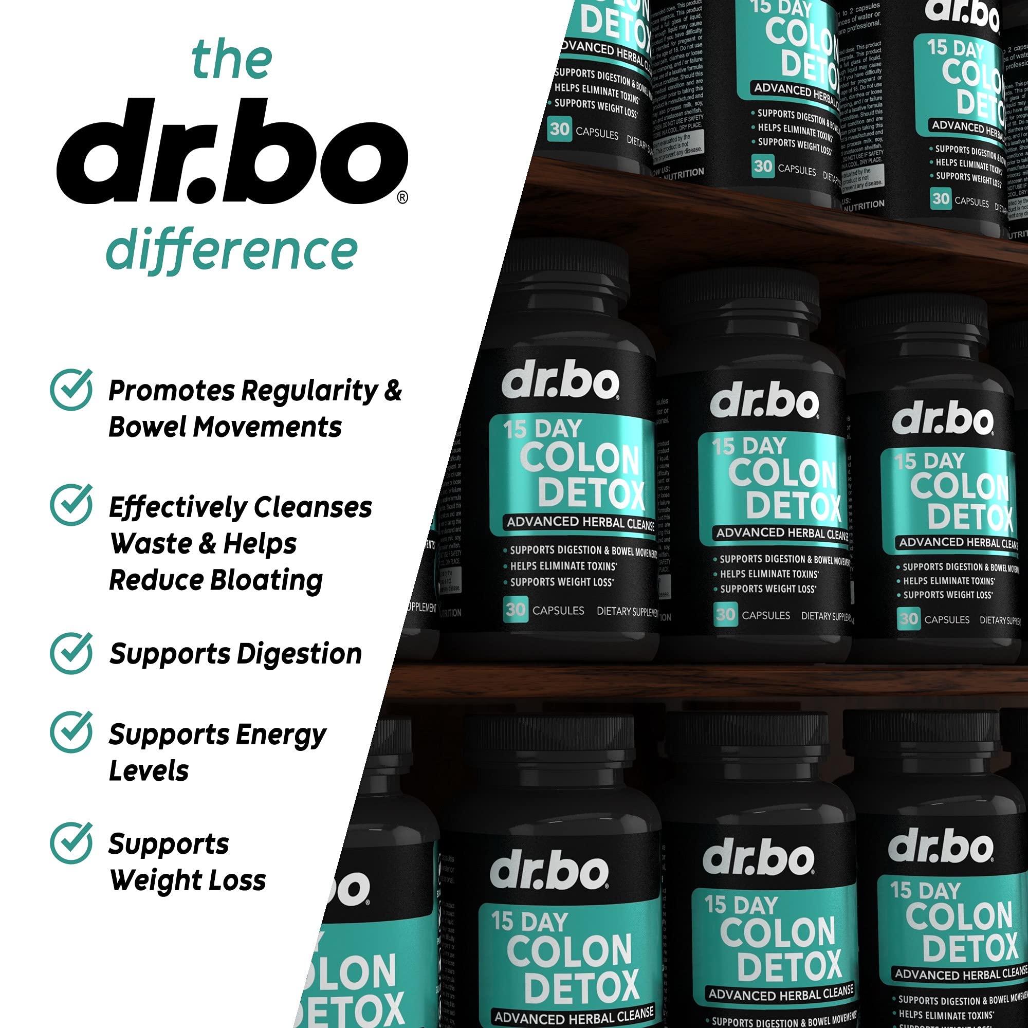 DR. BO Activated Charcoal & Colon Cleanser Detox - Organic Coconut Charcoal Pills & Colon Cleanse for Stomach Gas Bloat & Regularity - Bowel Movement Supplements for Stomach Bloating, Gut Support