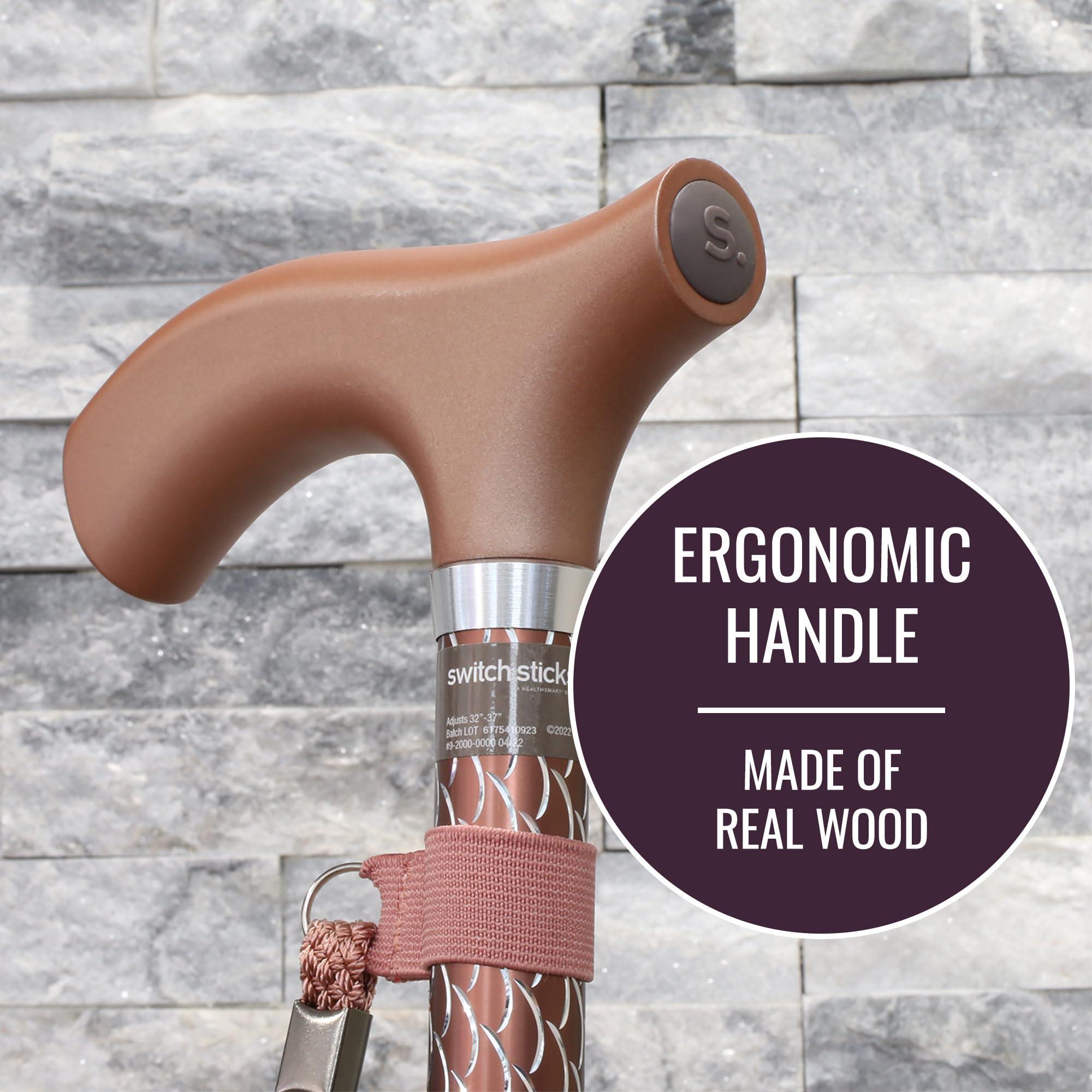 Switch Sticks Switch Sticks Folding Walking Cane For Women & Men - Adjustable 32-37 In, Lightweight With Ergonomic Wood Handle, Slip-Resistant Rubber Tip Supports 264 Lbs - Canes For Women For Stability (FSA/HSA)