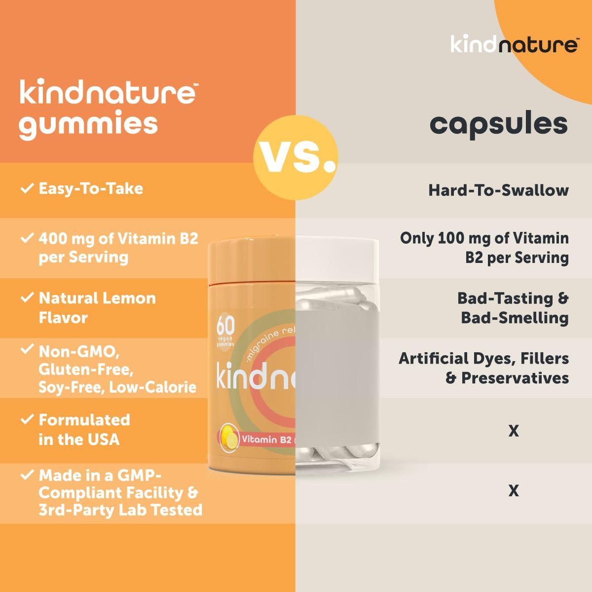 kindnature Kind Nature Vitamin B2 Gummies - Riboflavin 400mg Supplement for Kids & Adults - Non-GMO, Soy & Gluten-Free, Vegan Chewable Gummies (30 Day Supply)