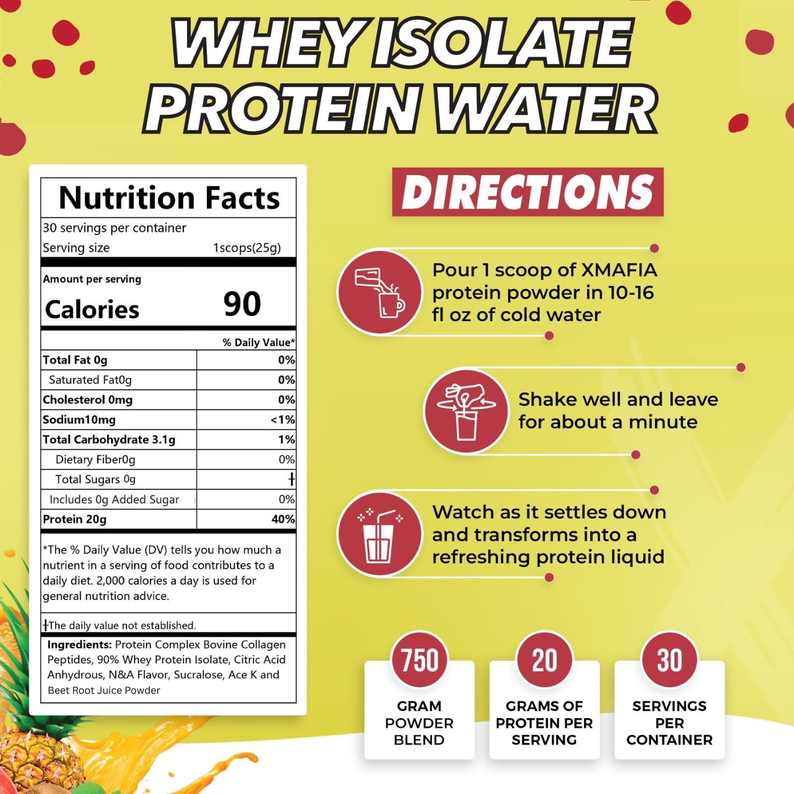 XMafia XMafia  Protein Water, Clear Protein Powder  30 Servings, 20g Protein, 27 oz - Hydrator Whey Isolate - 0g Lactose, 0g Sugar, Keto-Friendly - Tropical Crush - Iso Juice Protein, Post-Workout