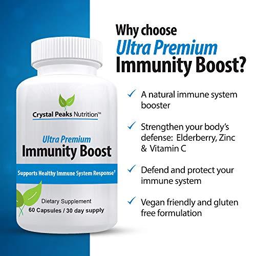 CRYSTAL PEAKS NUTRITION Immune Support Capsules with Elderberry, Vitamin C, Echinacea, Garlic, Zinc, Turmeric, and More for Adult Men and Women - Easy-to-Swallow Immune Support Vitamins - 60 Vegan Capsules (30 Day Supply)