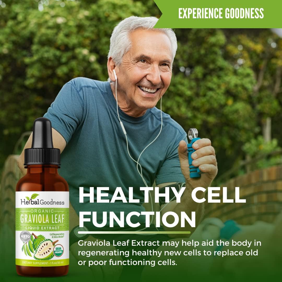 Herbal Graviola Herbal Goodness Graviola Soursop Leaf Extract | Organic Guanabana Leaves for Cell Support, Immune Boost, and Strong Cell Regeneration | Soursop Bitters USDA Organic Kosher - 1oz