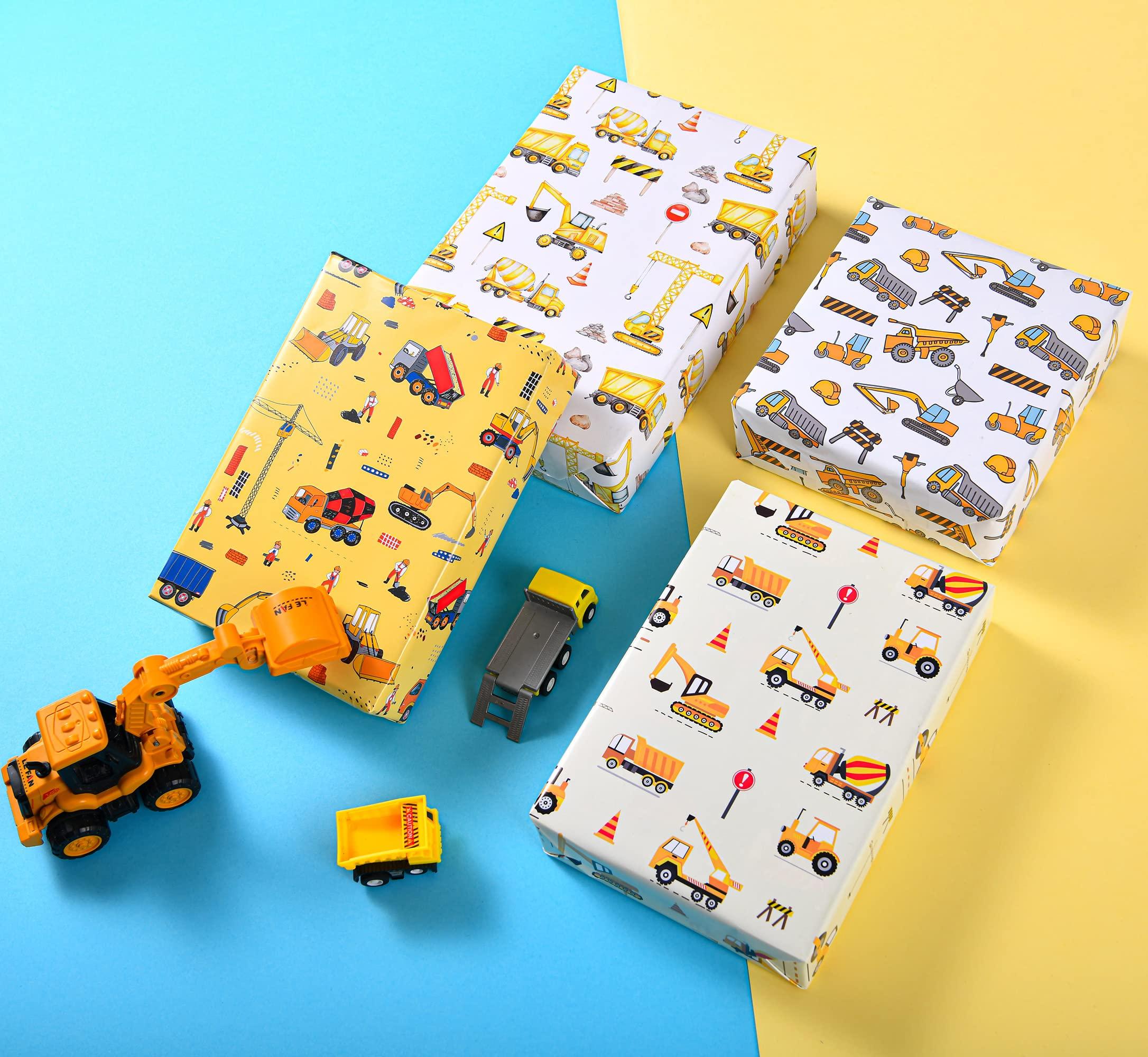 Titiweet Titiweet Construction Wrapping Paper - Truck Wrapping Paper for Boys, Kids, 12 Sheets Tractor & Trucks Wrapping Paper for Birthday Holiday, 20 x 28 Inches Per Sheet(Construction(12 sheets))
