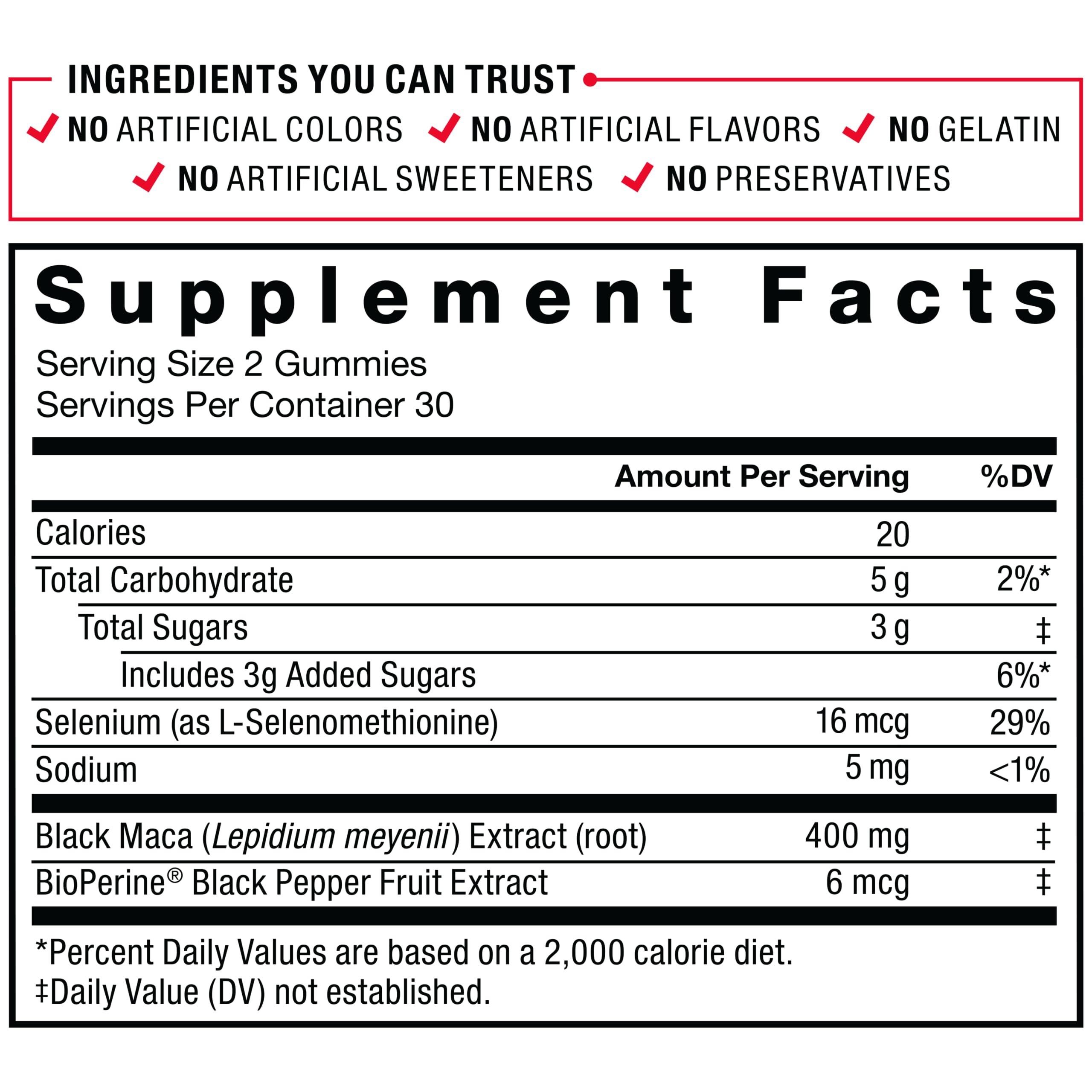 Force Factor Force Factor Black Maca Gummies, 3-Pack, Black Maca Root to Enhance Male Vitality, Increase Energy & Strength, with BioPerine for Superior Absorption, Delicious Passion Berry Flavor, 180 Gummies