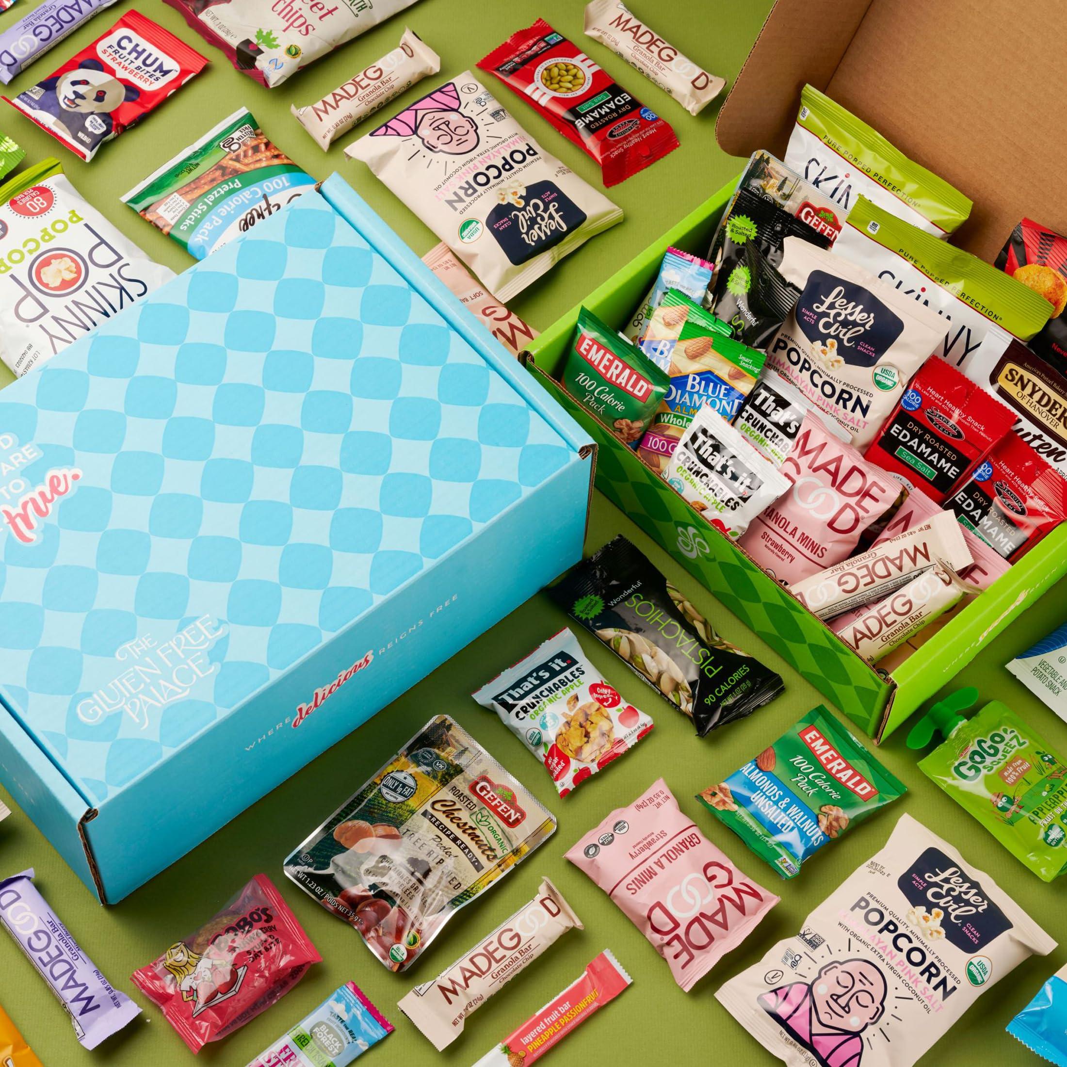 GLUTEN FREE PALACE Gluten Free Palace Deluxe Snacks Variety Pack Vegan Snacks for Adults - Healthy Valentines Day Gift Basket and Snack Box for College Students (32 Count)