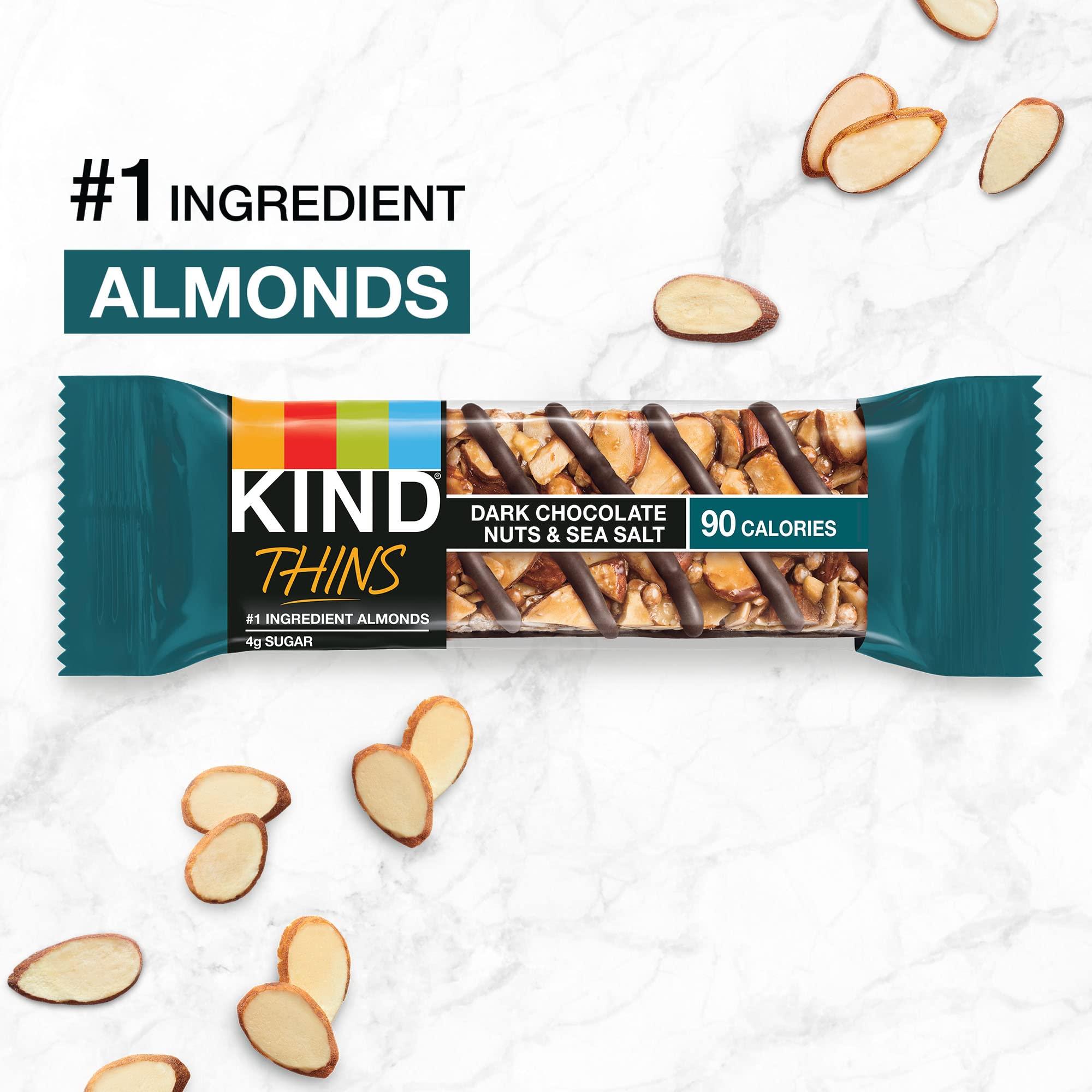 KIND KIND THINS Dark Chocolate Nuts & Sea Salt Bars (Now with Peanuts), Gluten Free, 4g Sugar, 0.74 oz bars, 10 count